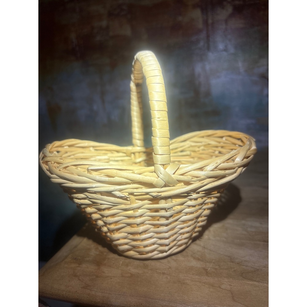 Natural Wicker Mini Woven Basket with Handle Rustic Farmhouse Decor 6.5in Width